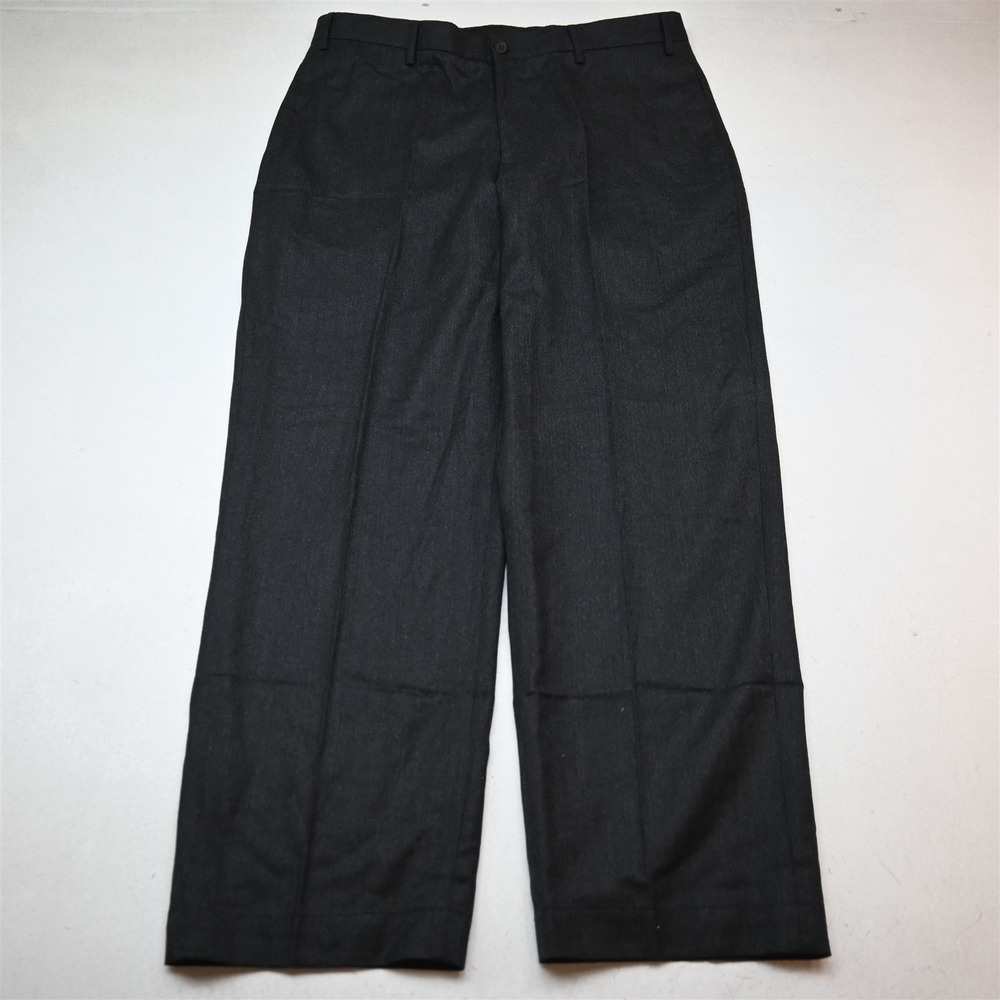 Vtg Y2K 2000s 38x32 Gray Herringbone 100% Wool Flannel Clipper Relaxed Pants
